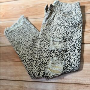 POL Leopard Print Distressed Cropped Jeans